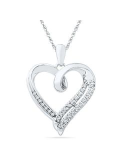 Sterling Silver Round Diamond in Heart Pendant (1/10 cttw)