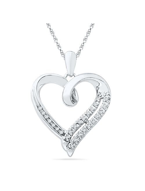 Sterling Silver Round Diamond in Heart Pendant (1/10 cttw)