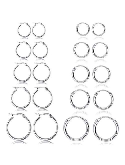 10 Pairs Small Hoop Earrings Set Stainless Steel Silver Gold Cute Hypoallergenic Earrings for Women Girls Nickel Free,10MM-18MM