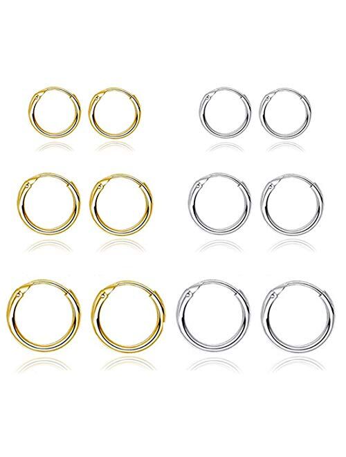 10 Pairs Small Hoop Earrings Set Stainless Steel Silver Gold Cute Hypoallergenic Earrings for Women Girls Nickel Free,10MM-18MM