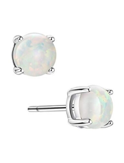 Opal Stud Earrings Sterling Silver Solitaire Style Jewelry For Women Girls 4 Prongs Setting 5mm