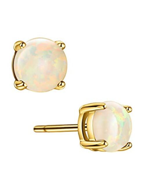 Opal Stud Earrings Sterling Silver Solitaire Style Jewelry For Women Girls 4 Prongs Setting 5mm