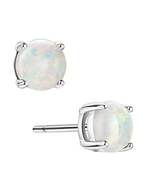 Opal Stud Earrings Sterling Silver Solitaire Style Jewelry For Women Girls 4 Prongs Setting 5mm