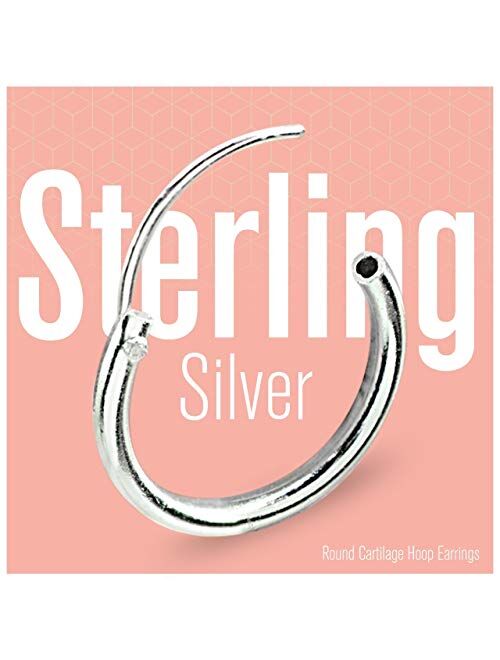 B. BRILLIANT Set of 3 Sterling Silver Small Endless 10mm Thin Round Cartilage Hoop Earrings