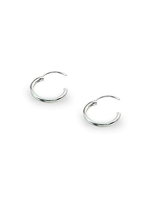 B. BRILLIANT Set of 3 Sterling Silver Small Endless 10mm Thin Round Cartilage Hoop Earrings