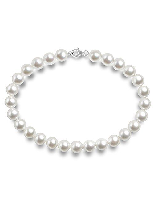 PAVOI Sterling Silver Round White Simulated Shell Pearl Necklace Strand | Pearl Choker Necklace | Jewelry for Women