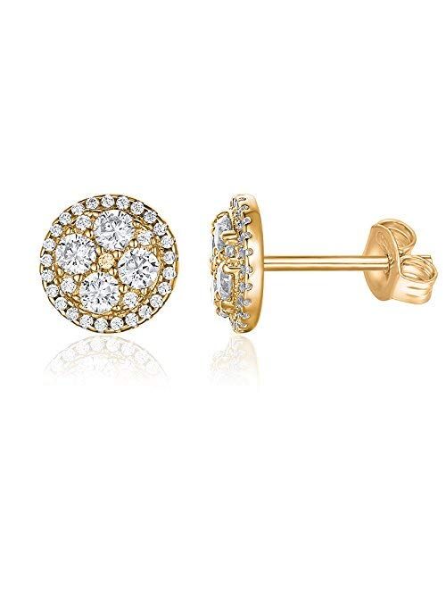 PAVOI 14K Gold Plated Sterling Silver Post Halo Cluster Cubic Zirconia Stud Earrings for Women | Gold Earrings