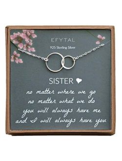 EFYTAL Sister Gifts from Sister, 925 Sterling Silver Double Circle Necklace, Birthday Jewelry Gift Necklaces for Sisters, No Matter