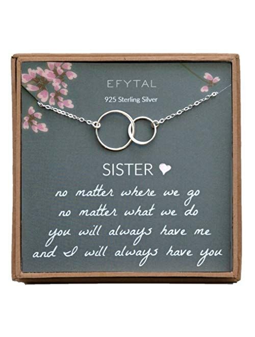 EFYTAL Sister Gifts from Sister, 925 Sterling Silver Double Circle Necklace, Birthday Jewelry Gift Necklaces for Sisters, No Matter