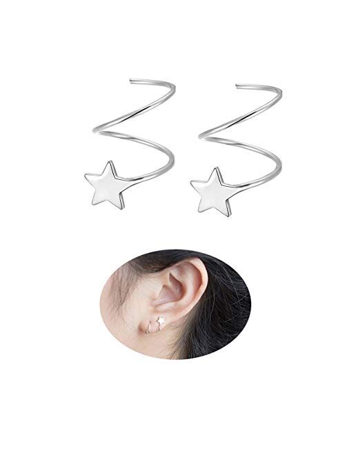 SLUYNZ 925 Sterling Silver Star Earrings for Women Teen Girls Fashion Star Wrap Earrings