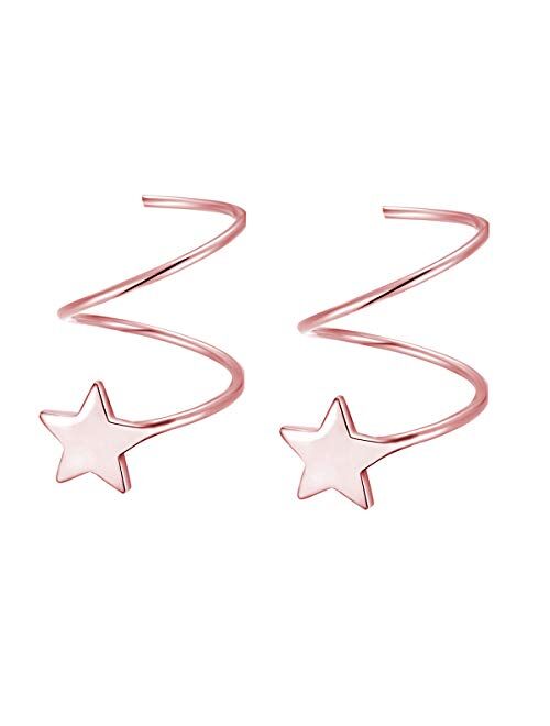 SLUYNZ 925 Sterling Silver Star Earrings for Women Teen Girls Fashion Star Wrap Earrings