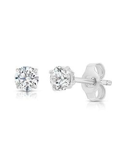 14k White Gold Solitaire Round Cubic Zirconia Stud Earrings with Gold butterfly Pushbacks