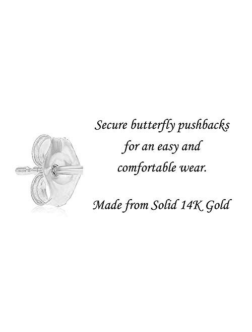 14k White Gold Solitaire Round Cubic Zirconia Stud Earrings with Gold butterfly Pushbacks