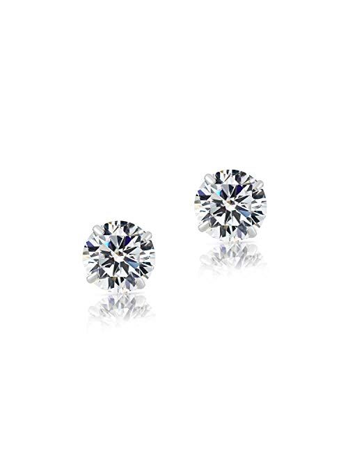 14k White Gold Solitaire Round Cubic Zirconia Stud Earrings with Gold butterfly Pushbacks