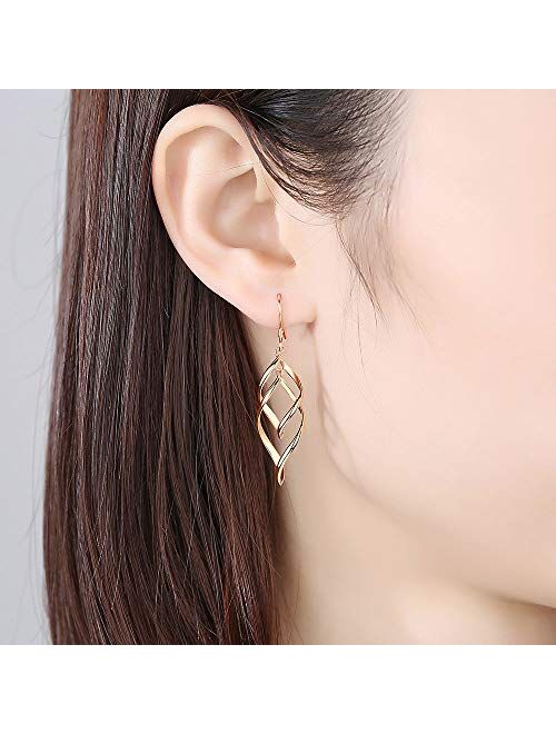 DESIMTION 14K Gold Plated Classic Twist Wave Sterling Silver Post Dangle Earrings for Women Girls