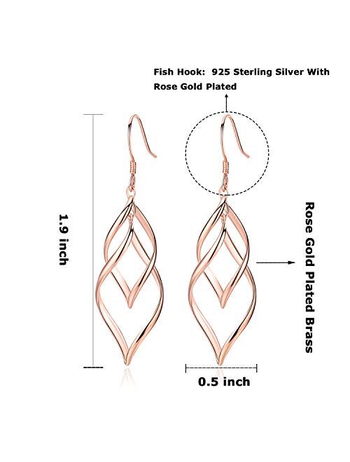 DESIMTION 14K Gold Plated Classic Twist Wave Sterling Silver Post Dangle Earrings for Women Girls