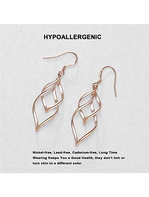 DESIMTION 14K Gold Plated Classic Twist Wave Sterling Silver Post Dangle Earrings for Women Girls