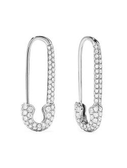CZ Safety Pin Cartilage Sterling Silver Hoop Earrings for Women Girls Dainty Cubic Zirconia Dangle Drop Hypoallergenic Stud Post Pave Crystal Huggie Fashion Hoops Jewelry