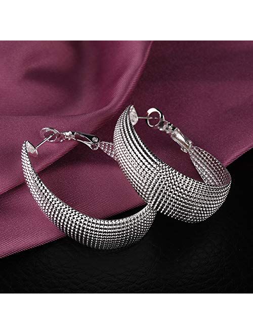 Women Ladies 925 Sterling Silver Fashion Classic Big Hoop Drop Dangle Earrings Jewelry Gift