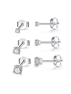 MASOP 2-8mm Sterling Silver Cubic Zirconia Stud Earrings Set Hypoallergenic Tiny Round Ball 14K White Gold Plated Round Cut CZ Simulated Diamond Cartilage Studs for Girls