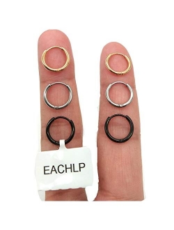 EACHLP Unisex 18K Real Gold Plating Surgical Steel Sleeper Tiny Hoop Earrings,Nose Ring Septum Ring Helix Ring Daith Ring Lip Ring Nipple Ring Snug Ring Rook Ring Body Pi