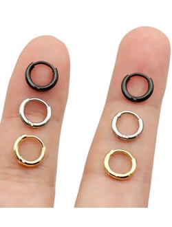 EACHLP Unisex 18K Real Gold Plating Surgical Steel Sleeper Tiny Hoop Earrings,Nose Ring Septum Ring Helix Ring Daith Ring Lip Ring Nipple Ring Snug Ring Rook Ring Body Pi