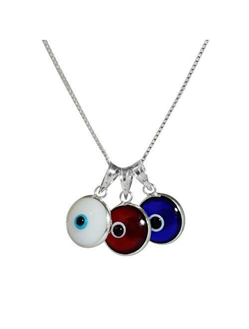 CHOOSE YOUR CHARM - Silver Evil Eye Necklace with Evil Eye Protection Charm on 925 Sterling Silver 19 Inch Box Chain