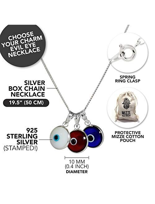 CHOOSE YOUR CHARM - Silver Evil Eye Necklace with Evil Eye Protection Charm on 925 Sterling Silver 19 Inch Box Chain