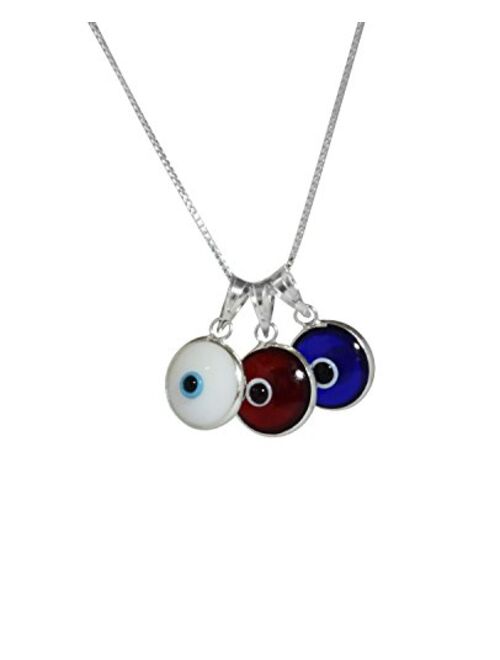 CHOOSE YOUR CHARM - Silver Evil Eye Necklace with Evil Eye Protection Charm on 925 Sterling Silver 19 Inch Box Chain