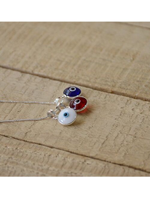 CHOOSE YOUR CHARM - Silver Evil Eye Necklace with Evil Eye Protection Charm on 925 Sterling Silver 19 Inch Box Chain