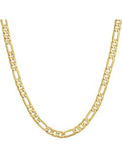 Lifetime Jewelry 4mm Figaro Chain Necklace 24k Gold Plated for Men Women & Teens