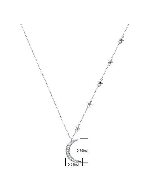 S925 Sterling Silver Jewelry Crescent Moon and Star Pendant Necklace