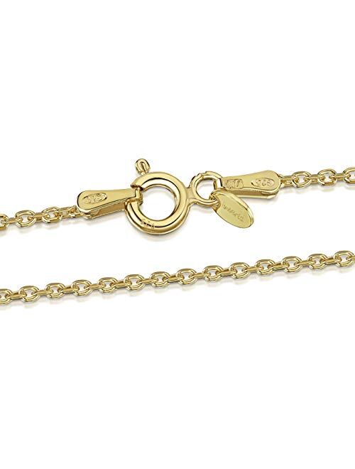 Amberta 18K Gold Plated on 925 Sterling Silver 1.3 mm Diamond Cut Trace Chain Necklace 14" 16" 18" 20" 22" 24" 28" in