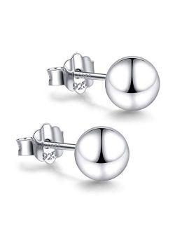 White Gold Sterling Silver Ball Stud Earrings 3mm-10mm Options, Simple Polished Ball Studs Hypoallergenic Jewelry