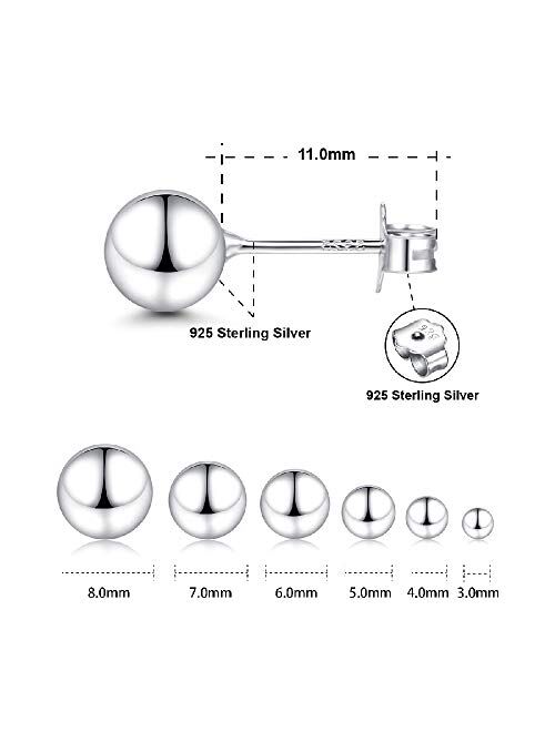 White Gold Sterling Silver Ball Stud Earrings 3mm-10mm Options, Simple Polished Ball Studs Hypoallergenic Jewelry