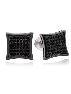 LuReen Gold Silver 11mm Square CZ Stud Earring of Mens Boy aretes para hombre