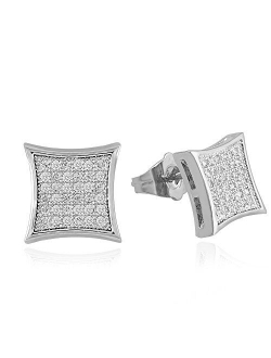 LuReen Gold Silver 11mm Square CZ Stud Earring of Mens Boy aretes para hombre