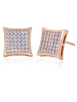 LuReen Gold Silver 11mm Square CZ Stud Earring of Mens Boy aretes para hombre