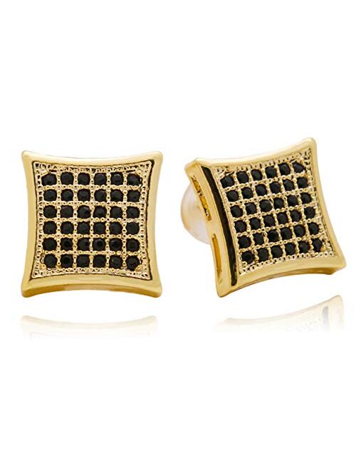 LuReen Gold Silver 11mm Square CZ Stud Earring of Mens Boy aretes para hombre