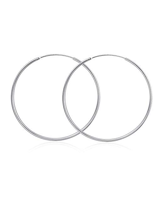 YFN Hoop Earrings Sterling Silver Polished Round Circle Endless Earrings Diameter 20,30,40,50,60,70,80mm