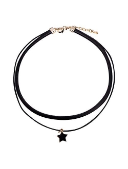 FJ Black Leather Choker Necklace for Women