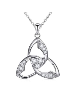 925 Sterling Silver Good Luck Irish Claddagh Celtic Knot Love Heart Pendant Necklace for Women Girls Ladies Birthday Gift, 18" Rolo Chain