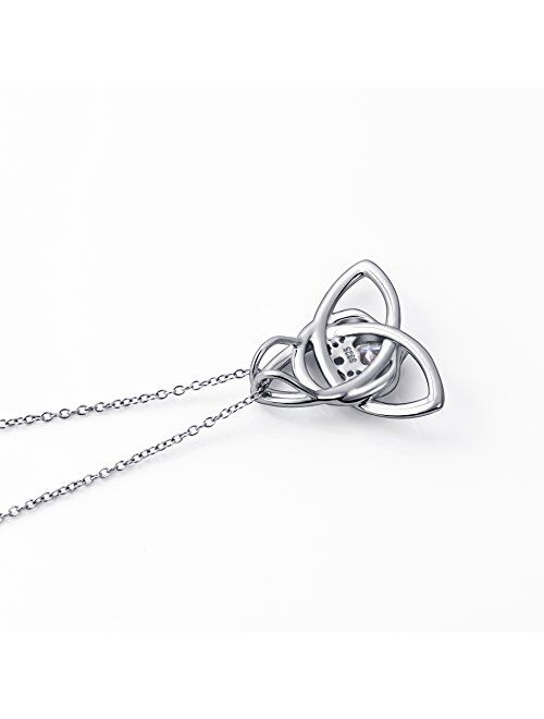 925 Sterling Silver Good Luck Irish Claddagh Celtic Knot Love Heart Pendant Necklace for Women Girls Ladies Birthday Gift, 18" Rolo Chain