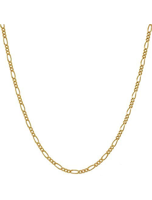 Lifetime Jewelry 1.5mm Figaro Chain Necklace Women and Men 24k Real Gold Plated