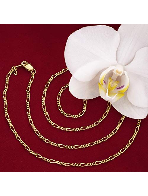 Lifetime Jewelry 1.5mm Figaro Chain Necklace Women and Men 24k Real Gold Plated