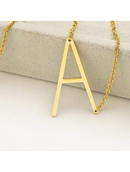 Sideways Initial Necklace 18K Gold Plated Stainless Steel Large Letter Necklace Big Initial Pendant Monogram Name Necklace for Women