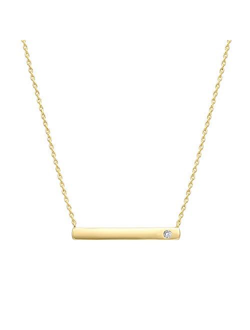 PAVOI 14K Gold Plated Swarovski Crystal Birthstone Bar Necklace | Dainty Necklace | Gold Necklaces for Women |