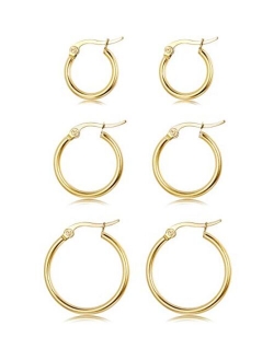 Sllaiss 3 Pairs Sterling Silver Round Hoop Earring for Women Girls Lightweight Click-Top Hoop Earring Hypoallergenic 10-20MM