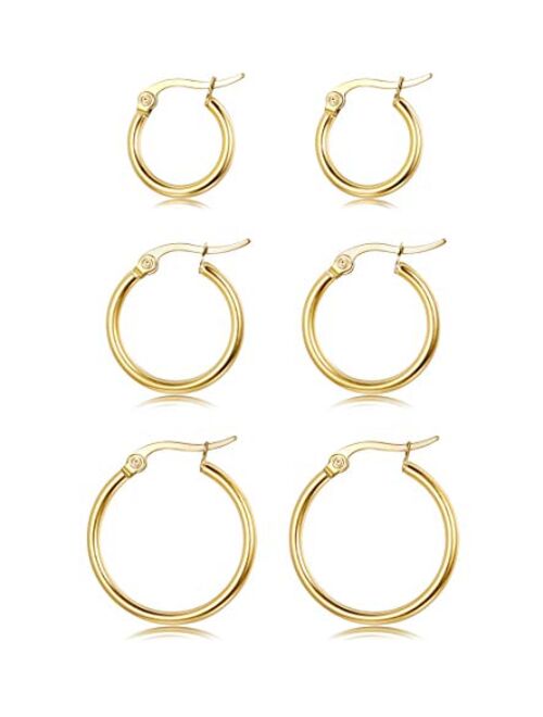 Sllaiss 3 Pairs Sterling Silver Round Hoop Earring for Women Girls Lightweight Click-Top Hoop Earring Hypoallergenic 10-20MM