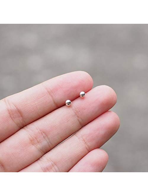 Sterling Silver Stud Earrings for Women Girls- 3 Pairs Tiny Ball Stud Earrings Round CZ Cubic Zirconia Earrings Pearl Earrings Set Cartilage Small Tragus Earrings(2mm,3mm